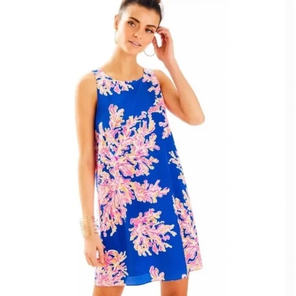 Lilly Pulitzer Jackie Shift Dress Silk It's Electric Brilliant Blue Medium - Picture 1 of 8